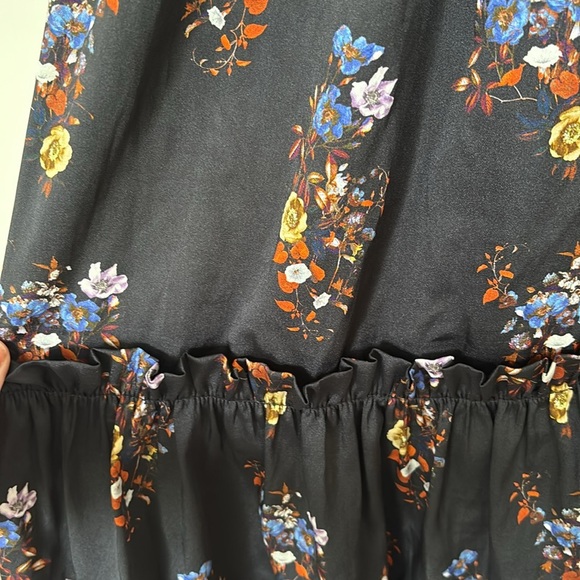 Exclusive Fit n Flare Ruffles Long Sleeve Floral Black Midi Dress Smocked Waist - Picture 8 of 10